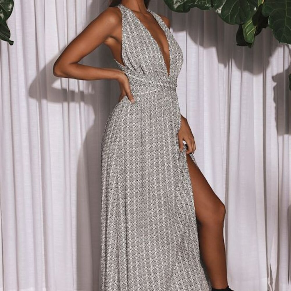 Lulus Casablanca Queen Black And White Print Maxi Dress - Size S
